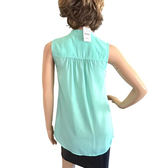 J Crew Factory Mint Green Sleeveless Shirt Blouse Size 00 Button Down Front - Picture 3 of 12